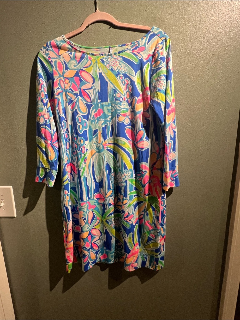 Lilly Pulitzer Blue Multicolor Tropical Print Long Sleeve Dress
